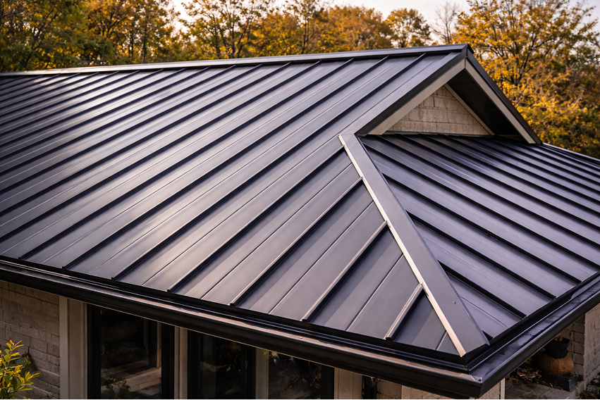 Metal roof with fall trees
